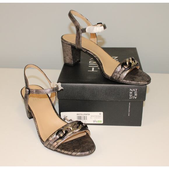 Naturalizer Womens Bristol Pewter Ankle Strap Embelished Sandals Size 9.5 W NIB - Picture 1 of 9